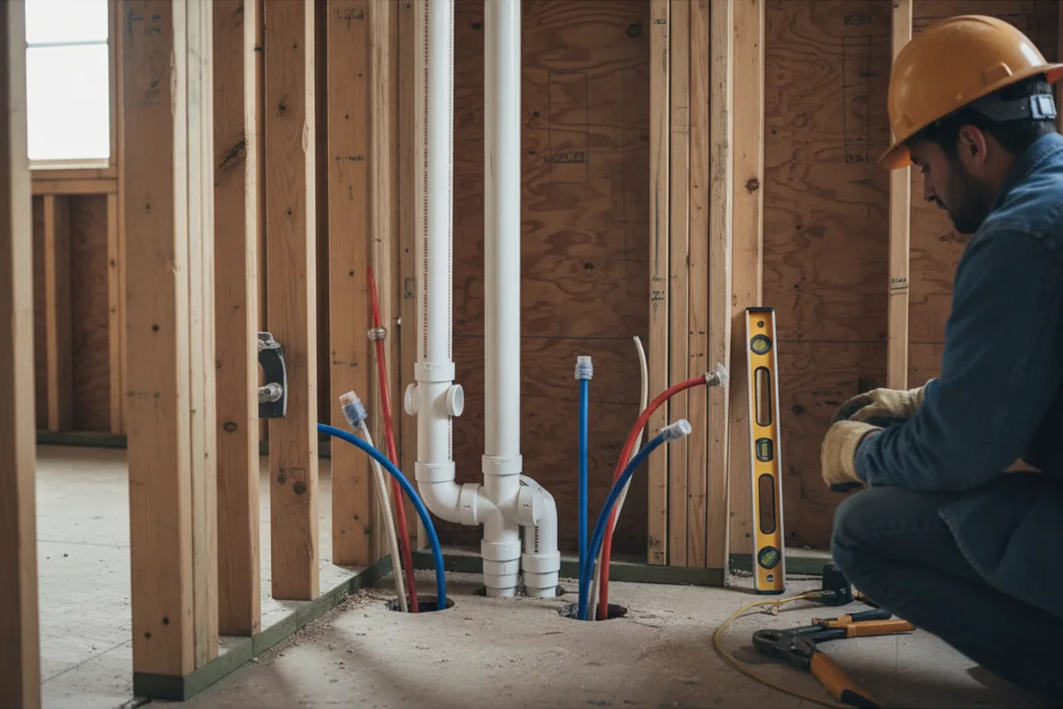 Drain and supply rough-in during Leak Detection in Deer Isle