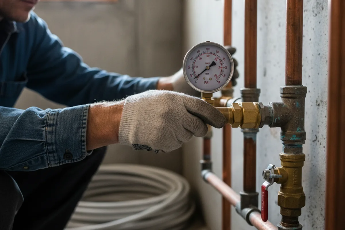 Pressure testing a repaired line during Water Line Repair in Deer Isle